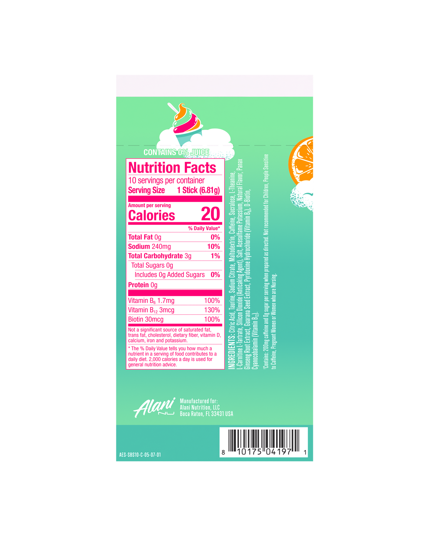 Alani Nu Sherbet Swirl Energy Sticks, 10 Pack