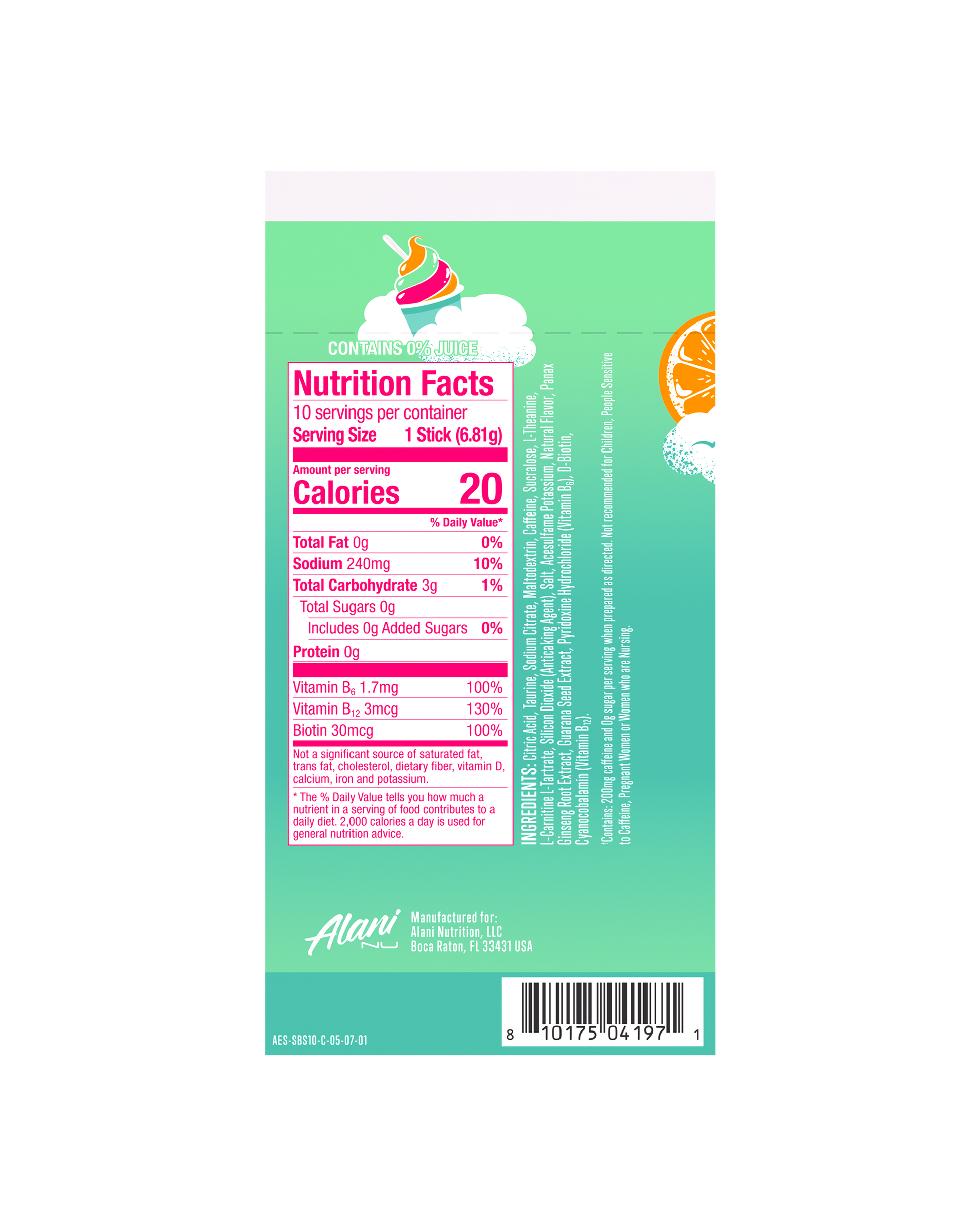 Alani Nu Sherbet Swirl Energy Sticks, 10 Pack