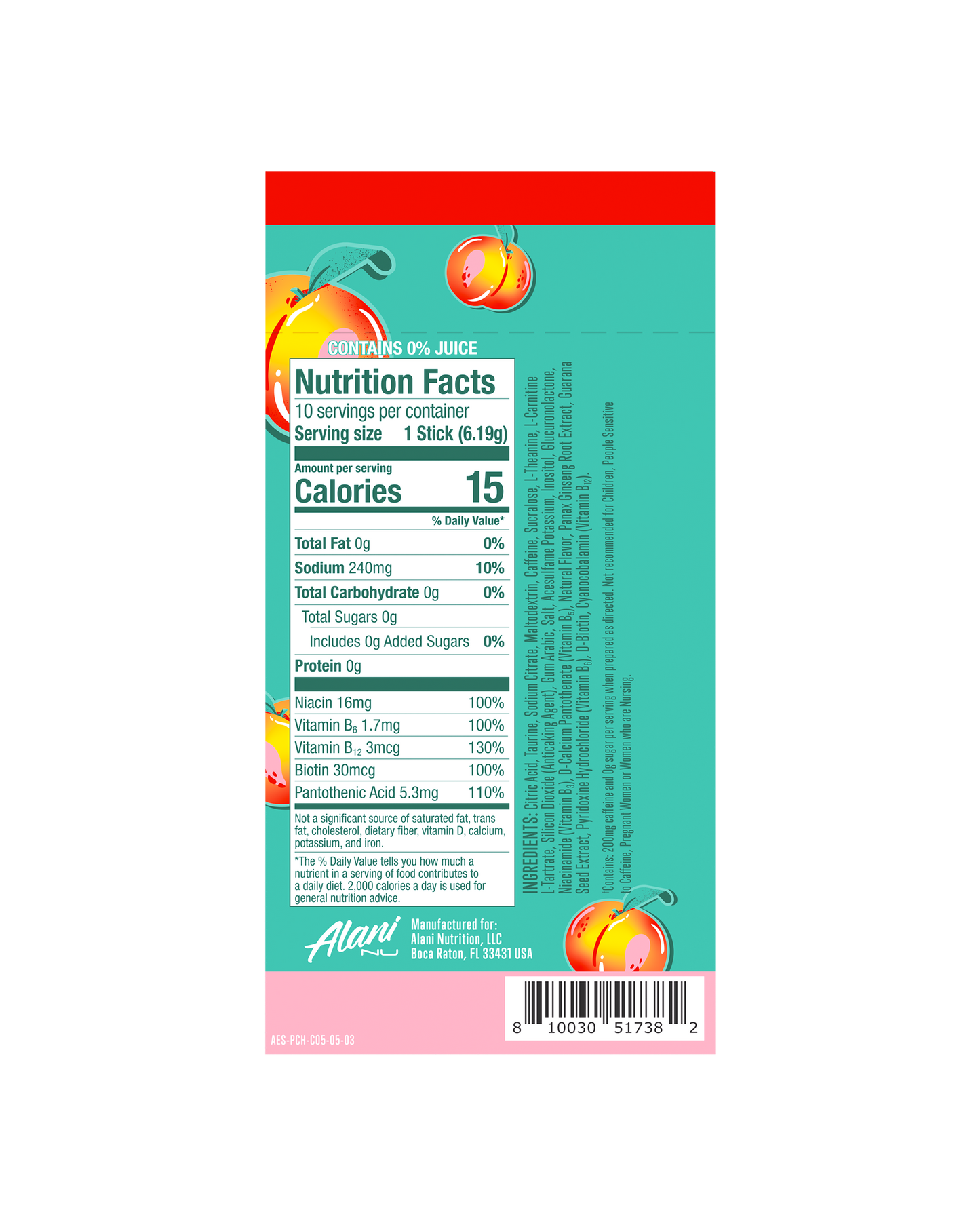 Juicy Peach Alani Nu Energy Mix Sticks, 10 Pack