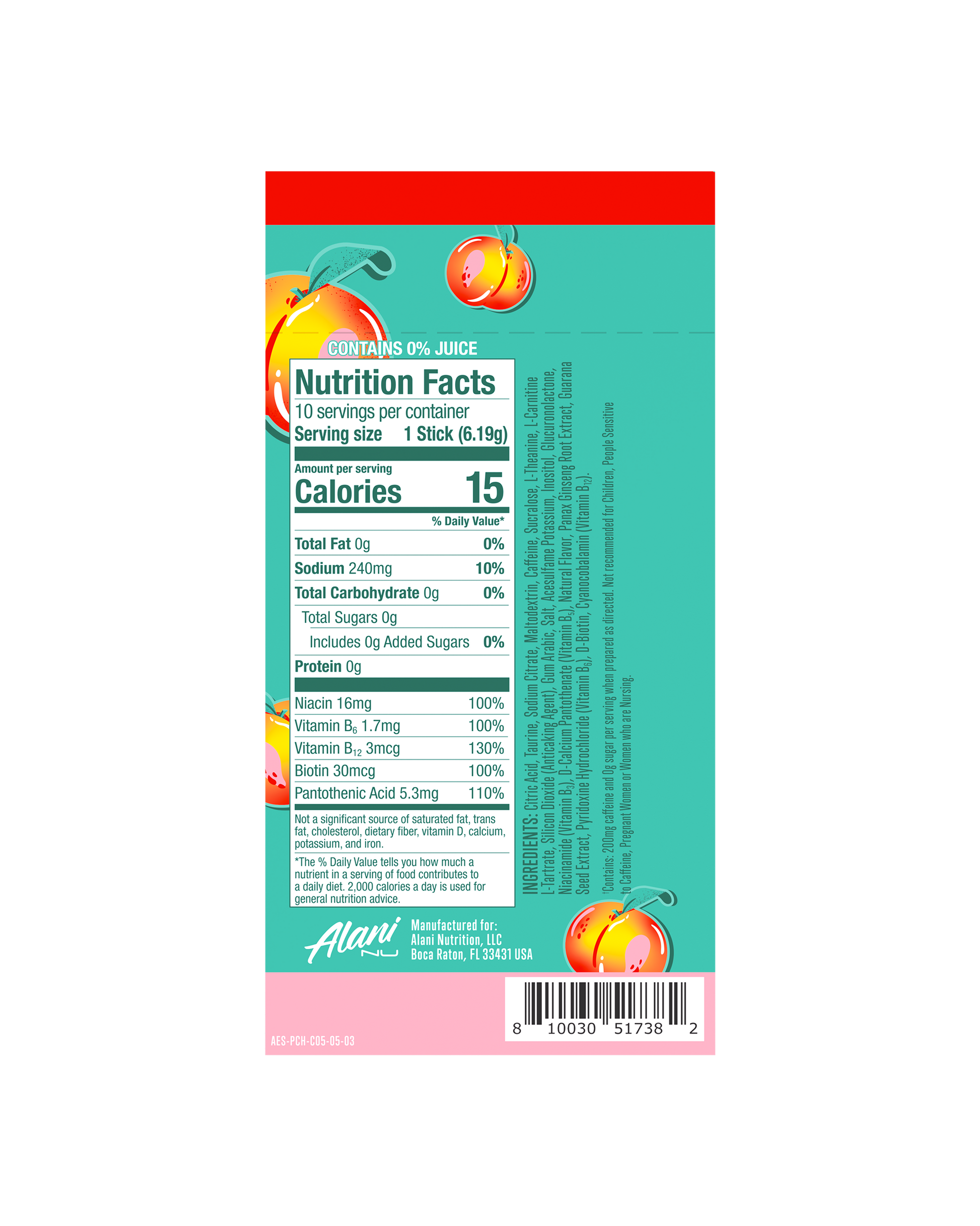Juicy Peach Alani Nu Energy Mix Sticks, 10 Pack