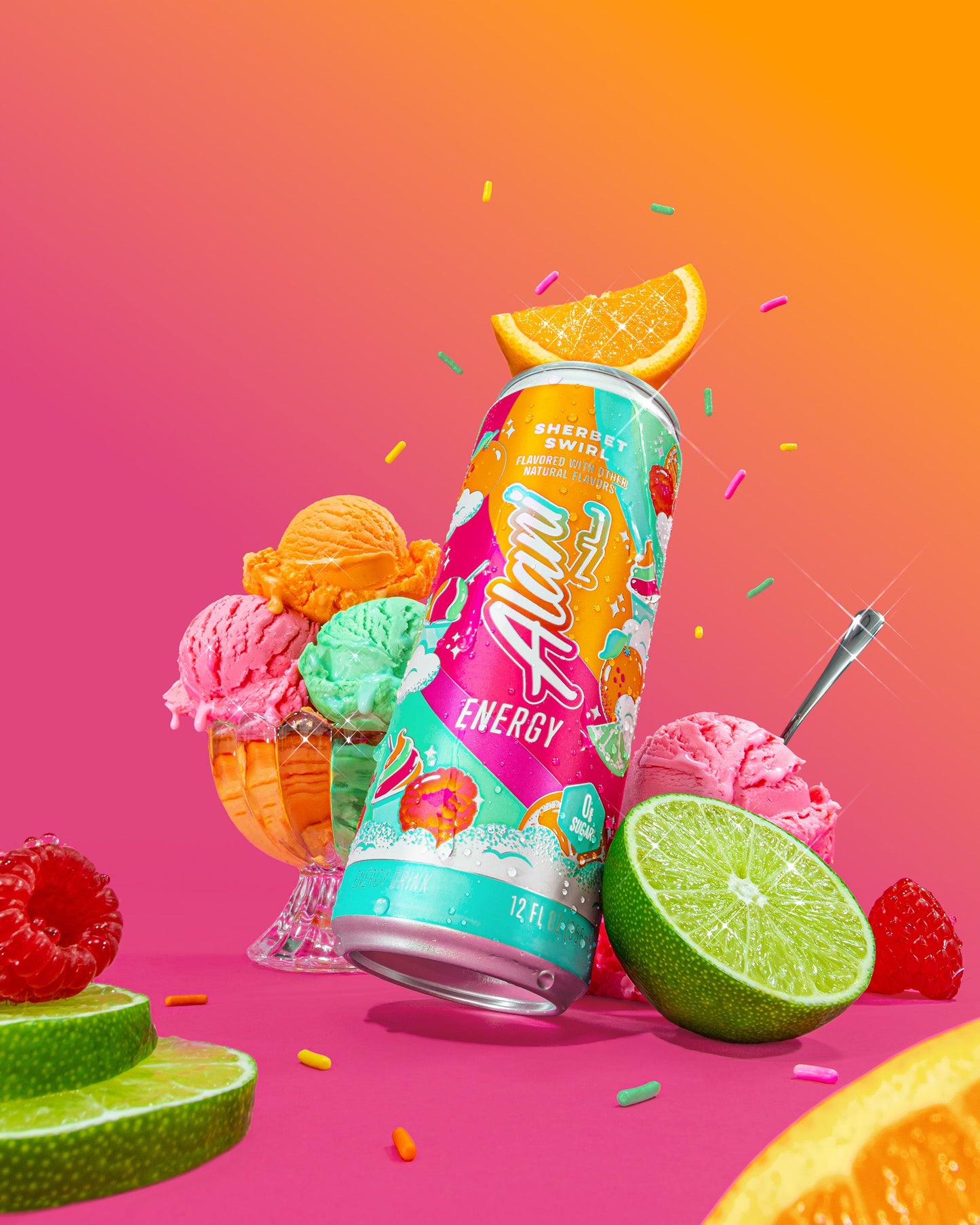 Orange, Raspberry and Lime Sherbet Energy Drink, 12 Pack