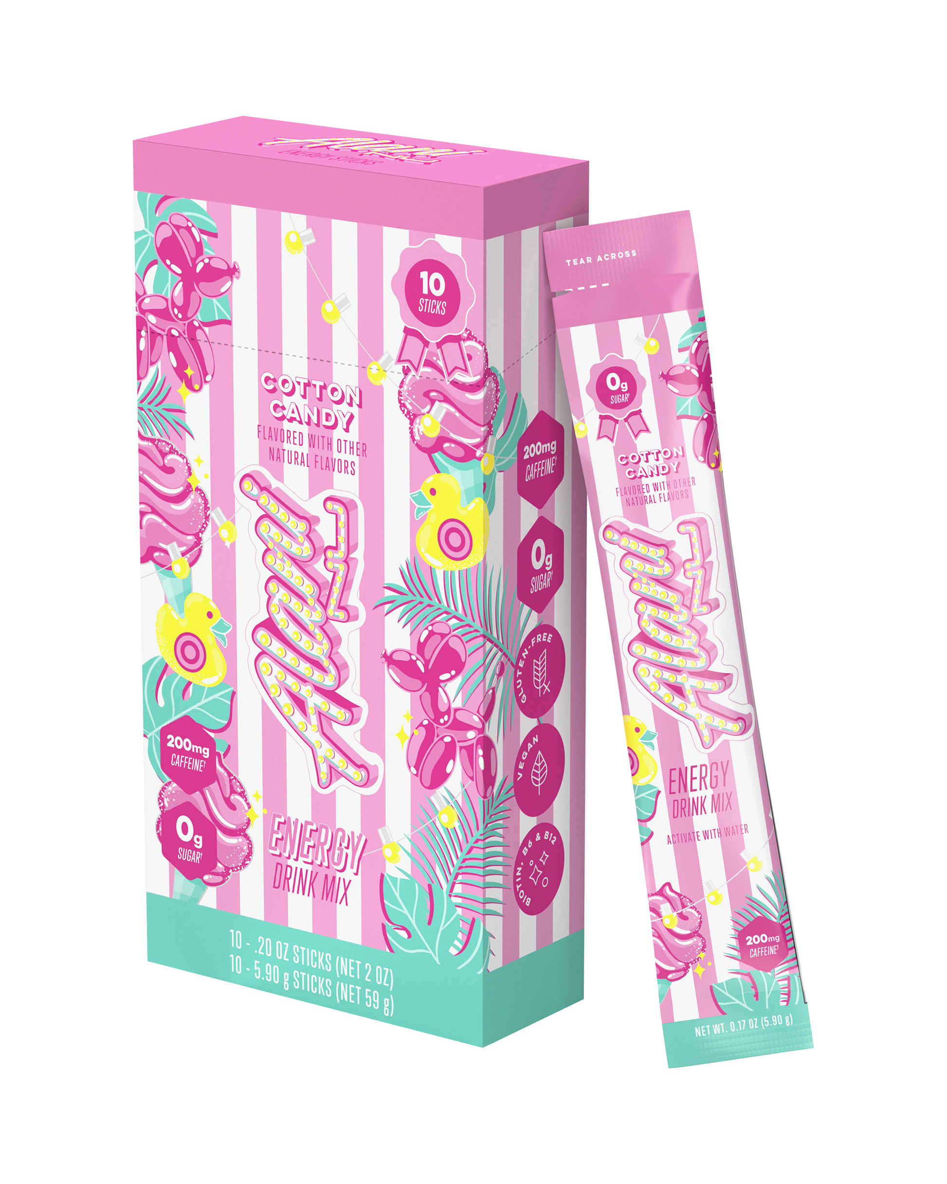 Cotton Candy Powdered Energy Mix Sticks, 10-Pack