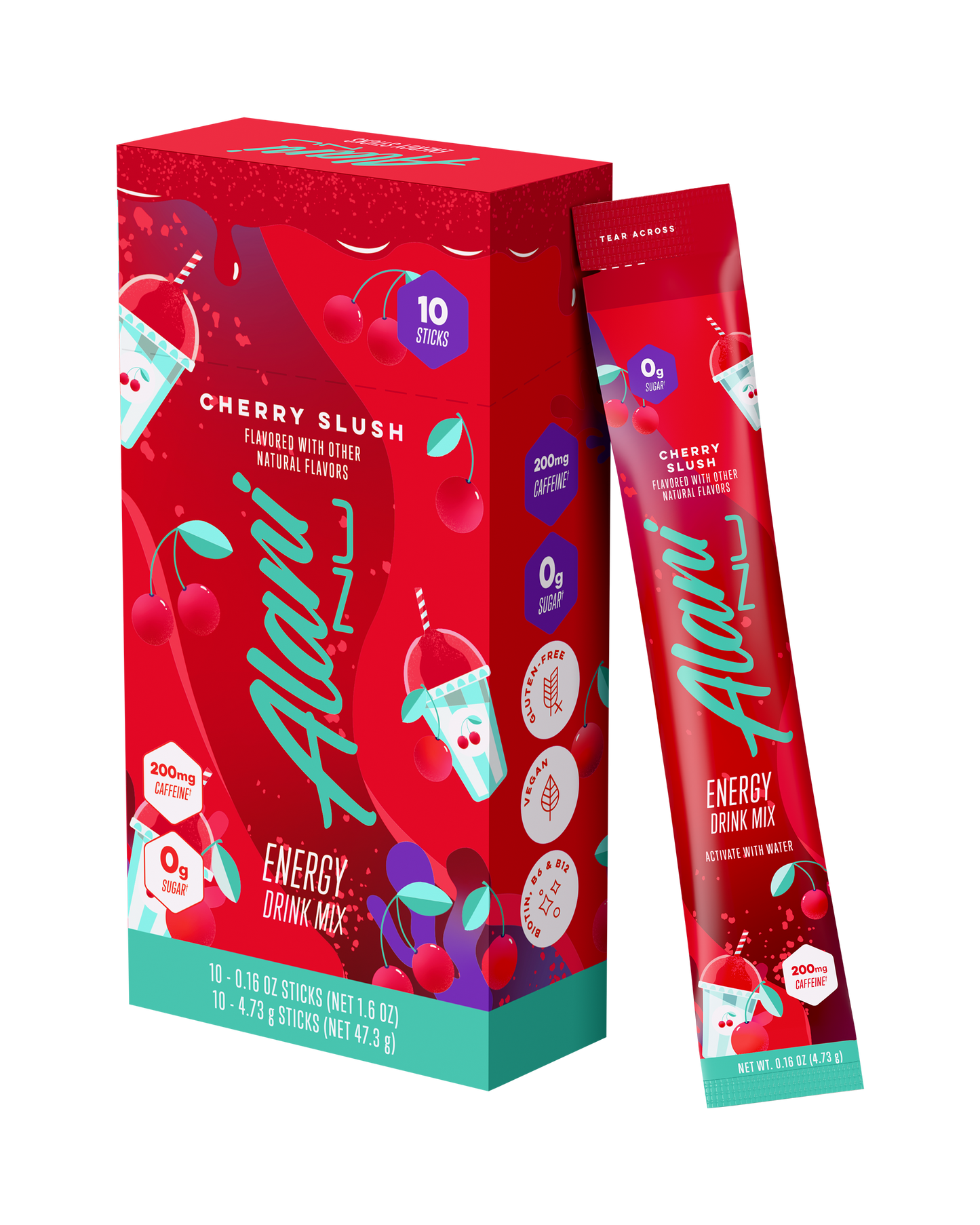 Cherry Slush Powdered Energy Sticks, 10-Pack