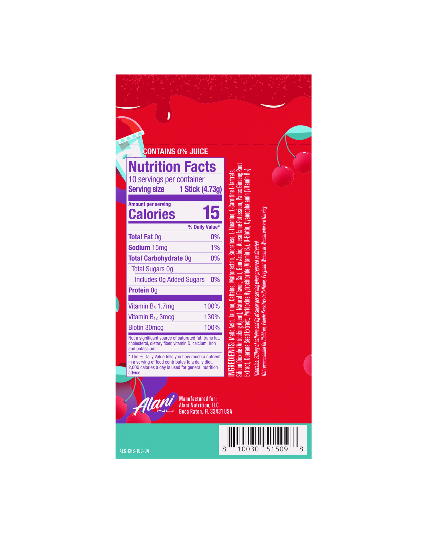 Cherry Slush Powdered Energy Sticks, 10-Pack