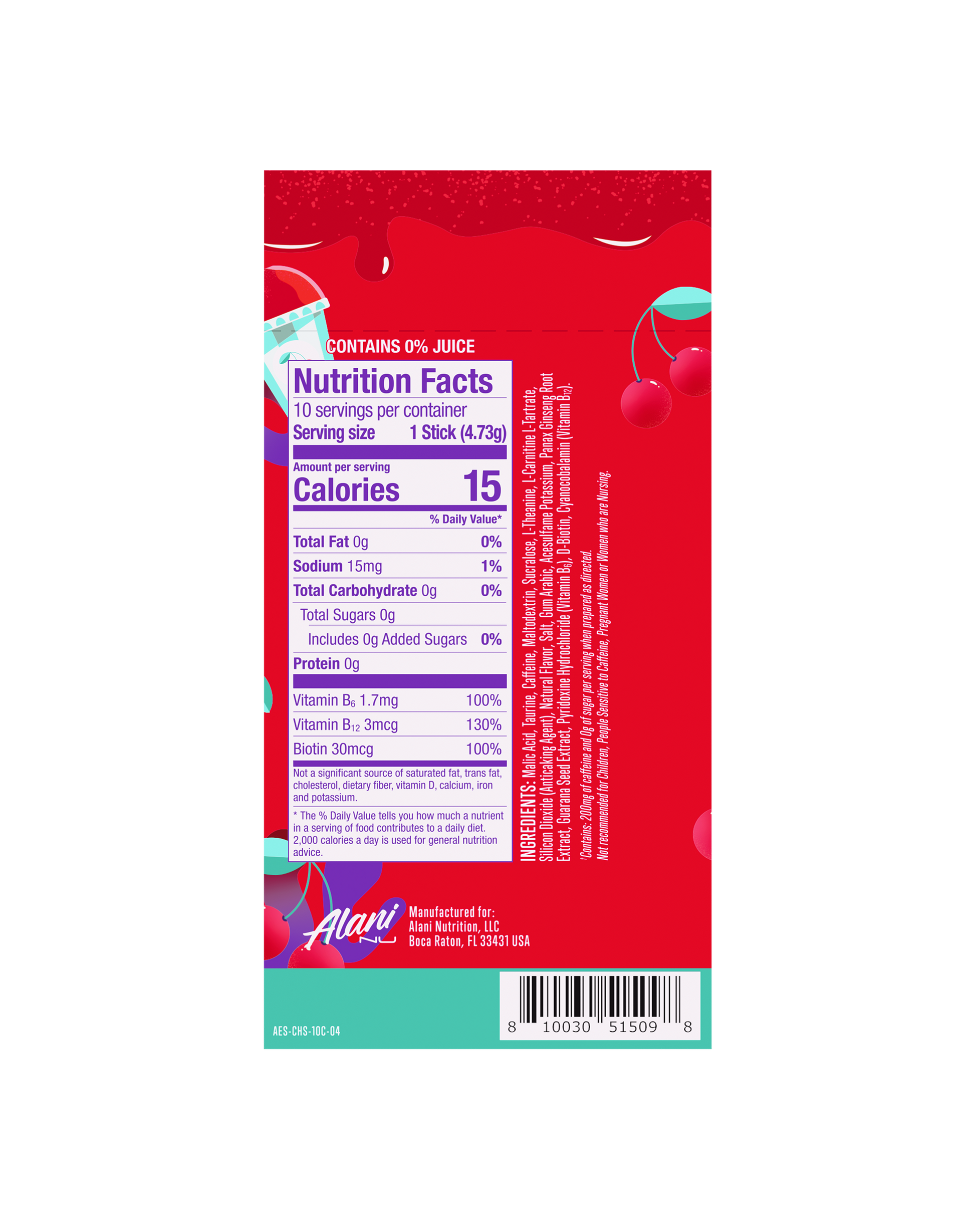 Cherry Slush Powdered Energy Sticks, 10-Pack